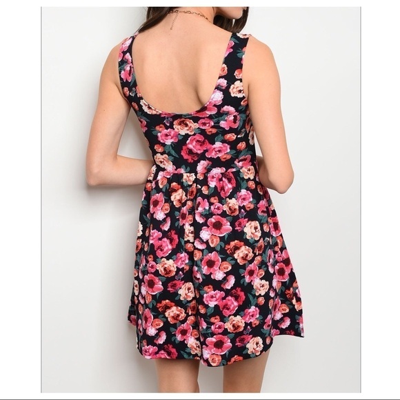 Navy / Pink  Floral Dress - Picture 2 of 2